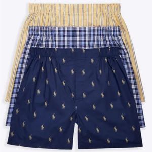 POLO Ralph Lauren Men's Navy/Stripe/Plaid 3-Pk. Woven Cotton Boxers, XL